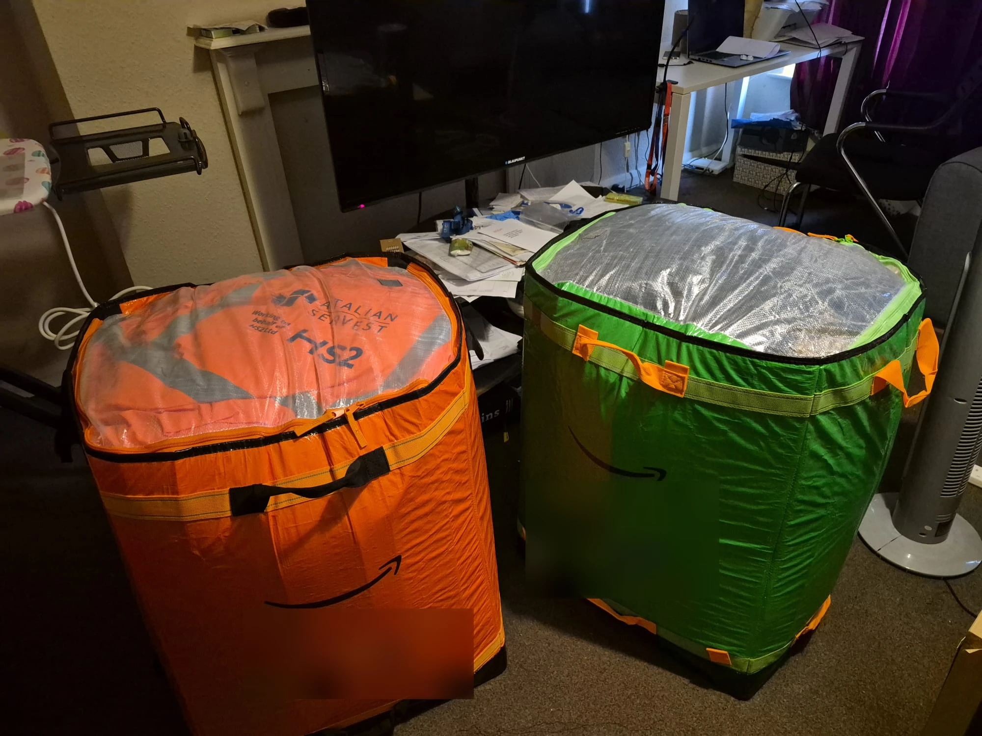 Two packed XL zipped tote bags sealed for sea cargo shipping to Nigeria, £80 each