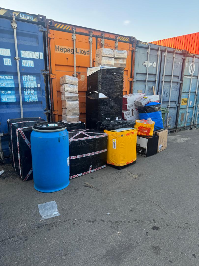 Sealed barrels, wrapped boxes and bags at our container yard, ready for sea cargo shipping to Nigeria